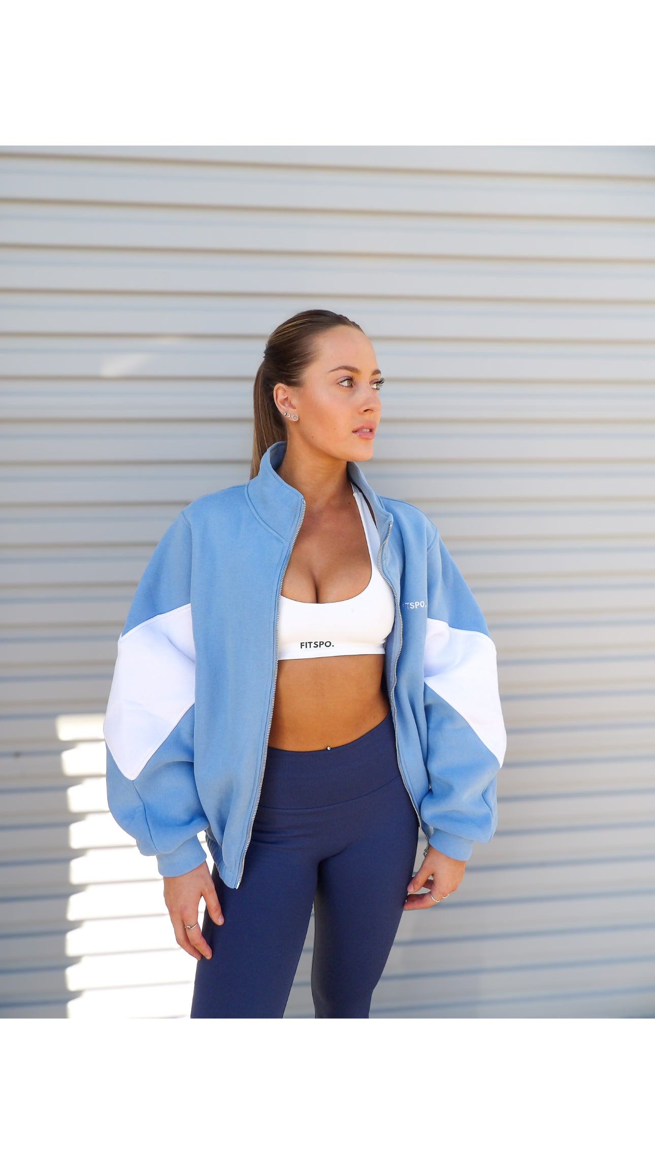 Retro cropped zip up jacket - Baby Blue Main image