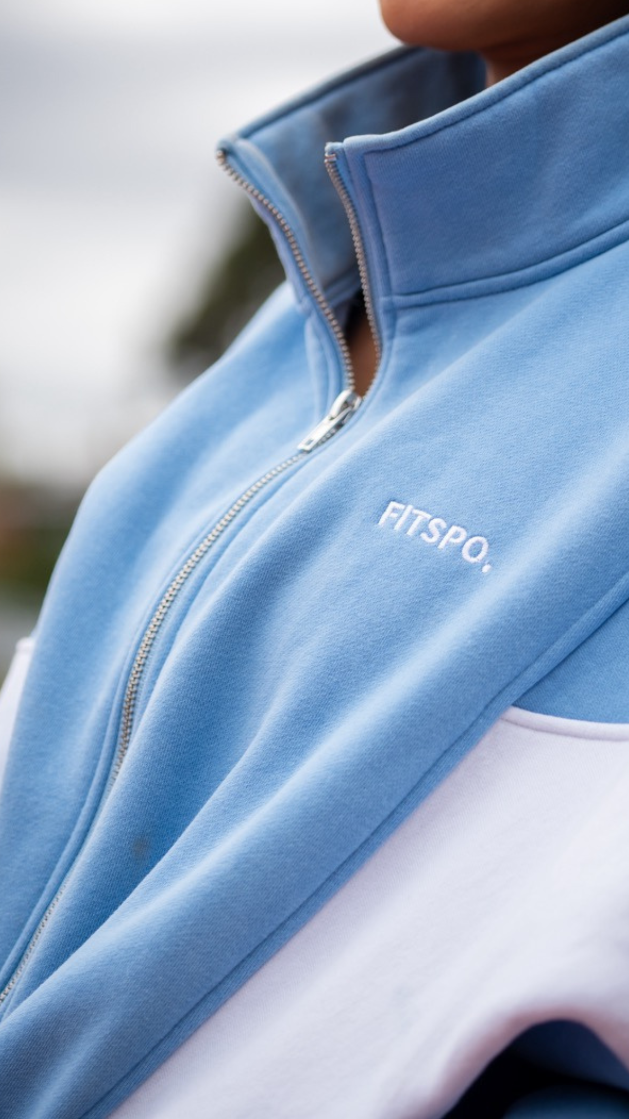 Retro cropped zip up jacket - Baby Blue