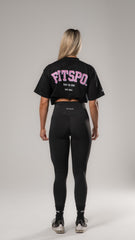 UNISEX - Black Oversized Cotton Tee (Baby Pink logo)