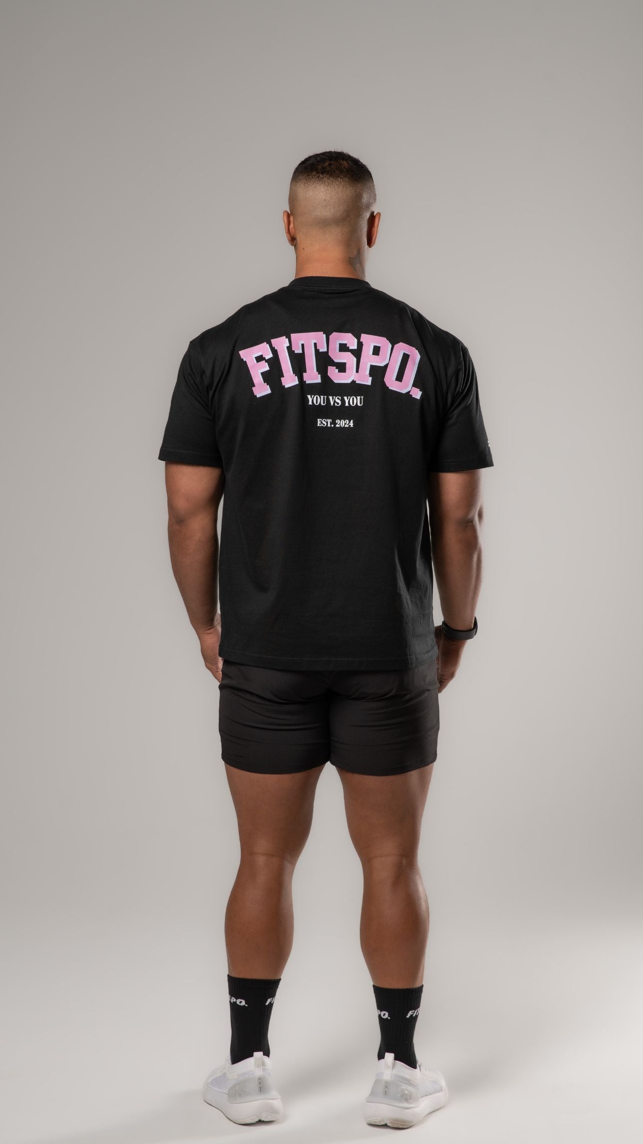 UNISEX - Black Oversized Cotton Tee (Baby Pink logo)