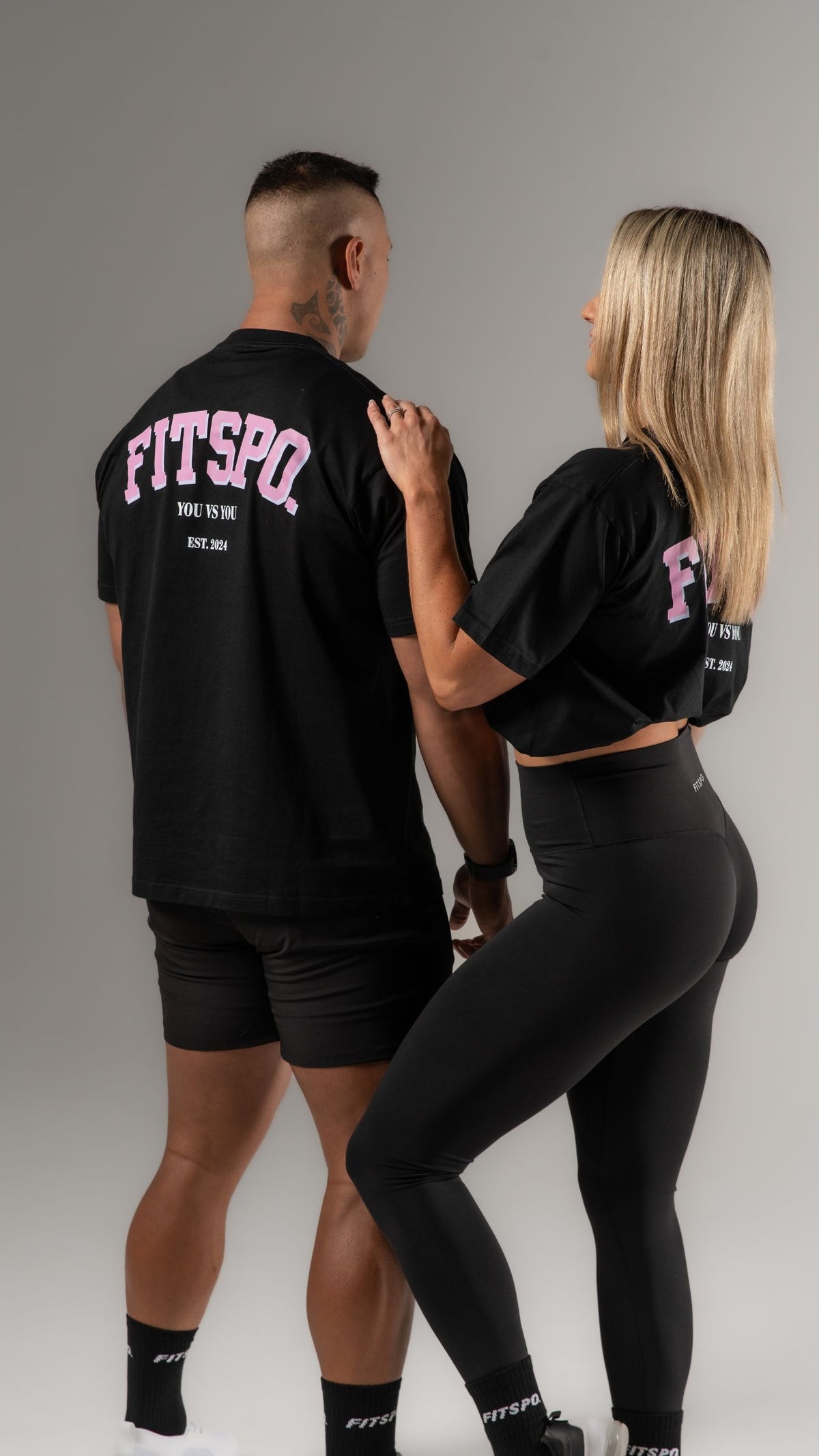 UNISEX - Black Oversized Cotton Tee (Baby Pink logo)