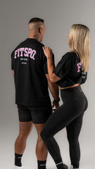 UNISEX - Black Oversized Cotton Tee (Baby Pink logo)