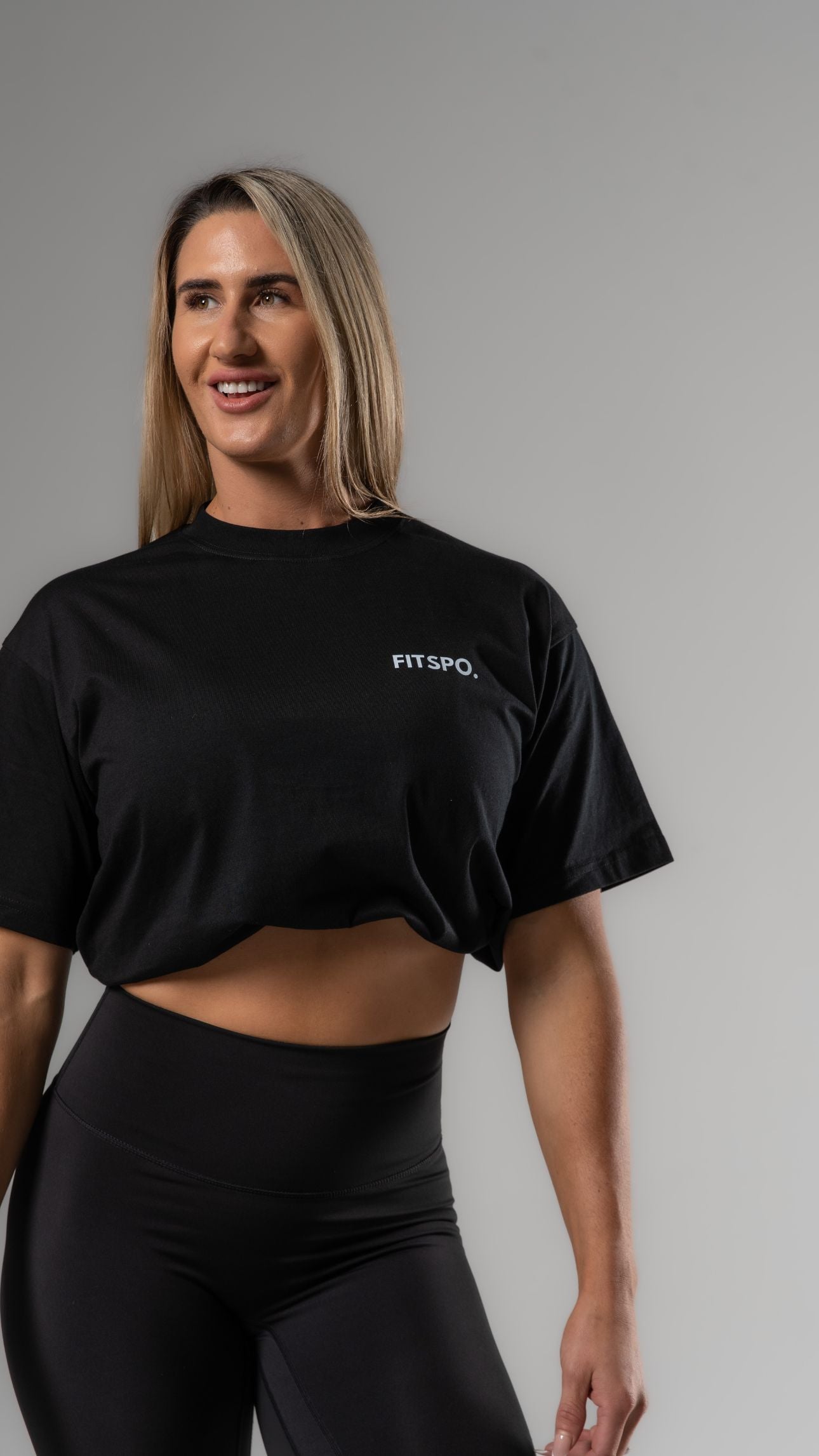 UNISEX - Black Oversized Cotton Tee (Cobalt Blue logo)