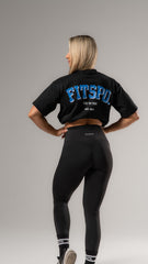 UNISEX - Black Oversized Cotton Tee (Cobalt Blue logo)