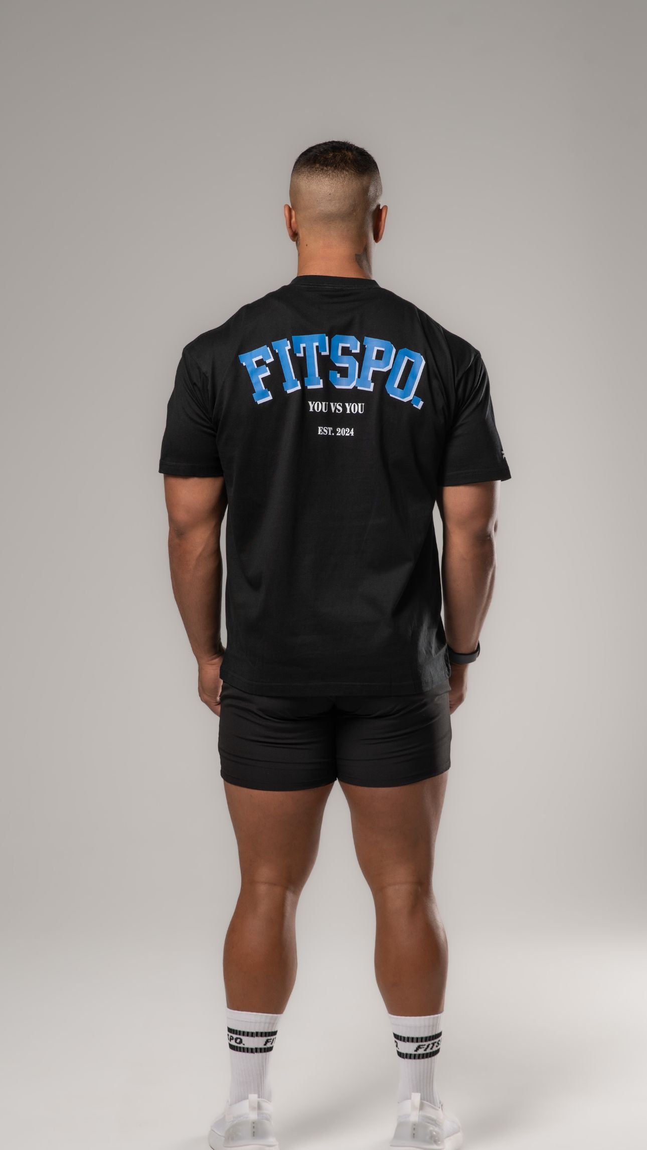 UNISEX - Black Oversized Cotton Tee (Cobalt Blue logo)