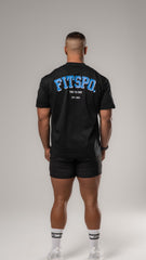 UNISEX - Black Oversized Cotton Tee (Cobalt Blue logo)