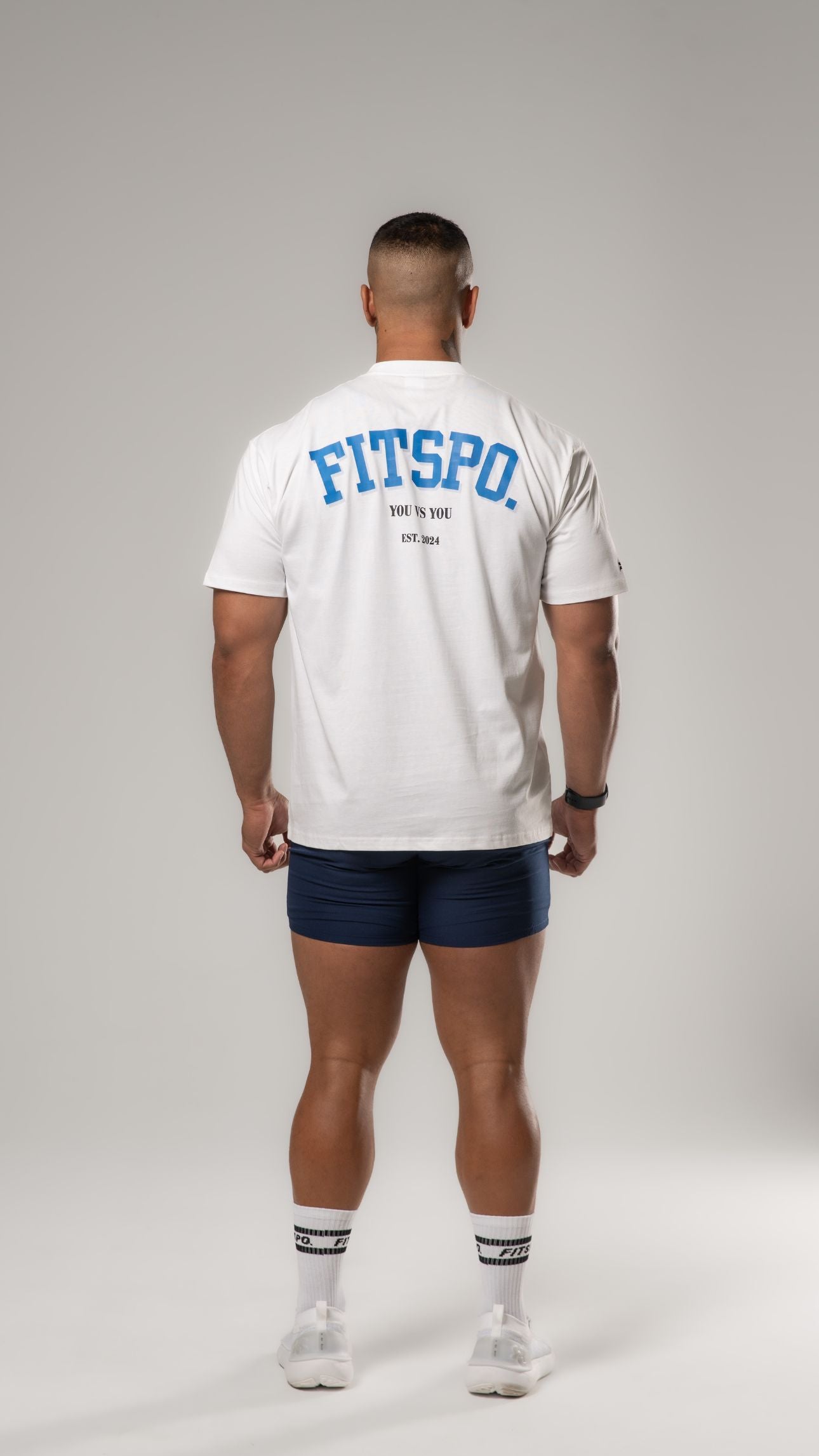 UNISEX - White Oversized Cotton Tee (Cobalt Blue logo)
