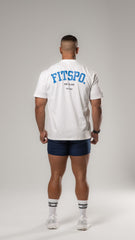 UNISEX - White Oversized Cotton Tee (Cobalt Blue logo)