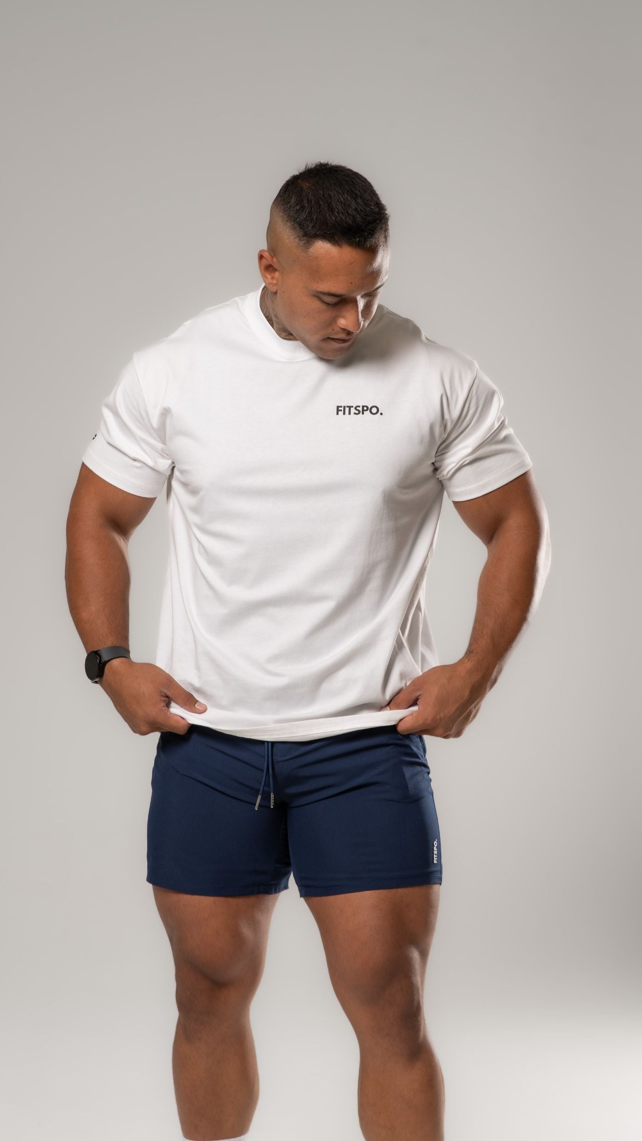 UNISEX - White Oversized Cotton Tee (Cobalt Blue logo)