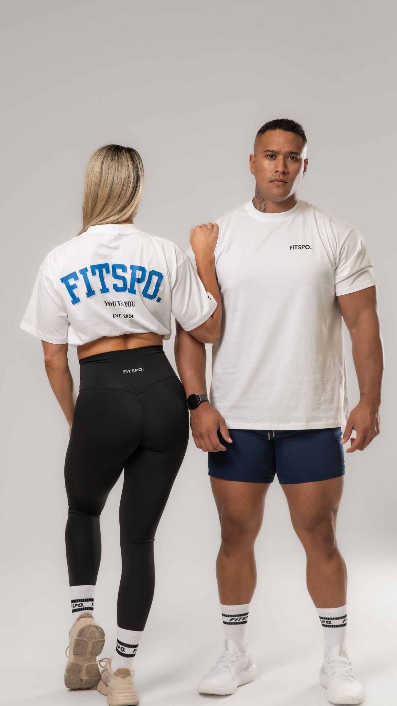 UNISEX - White Oversized Cotton Tee (Cobalt Blue logo)