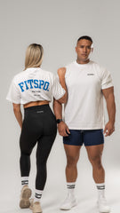 UNISEX - White Oversized Cotton Tee (Cobalt Blue logo)