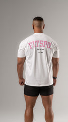 UNISEX - White Oversized Cotton Tee (Baby Pink logo)