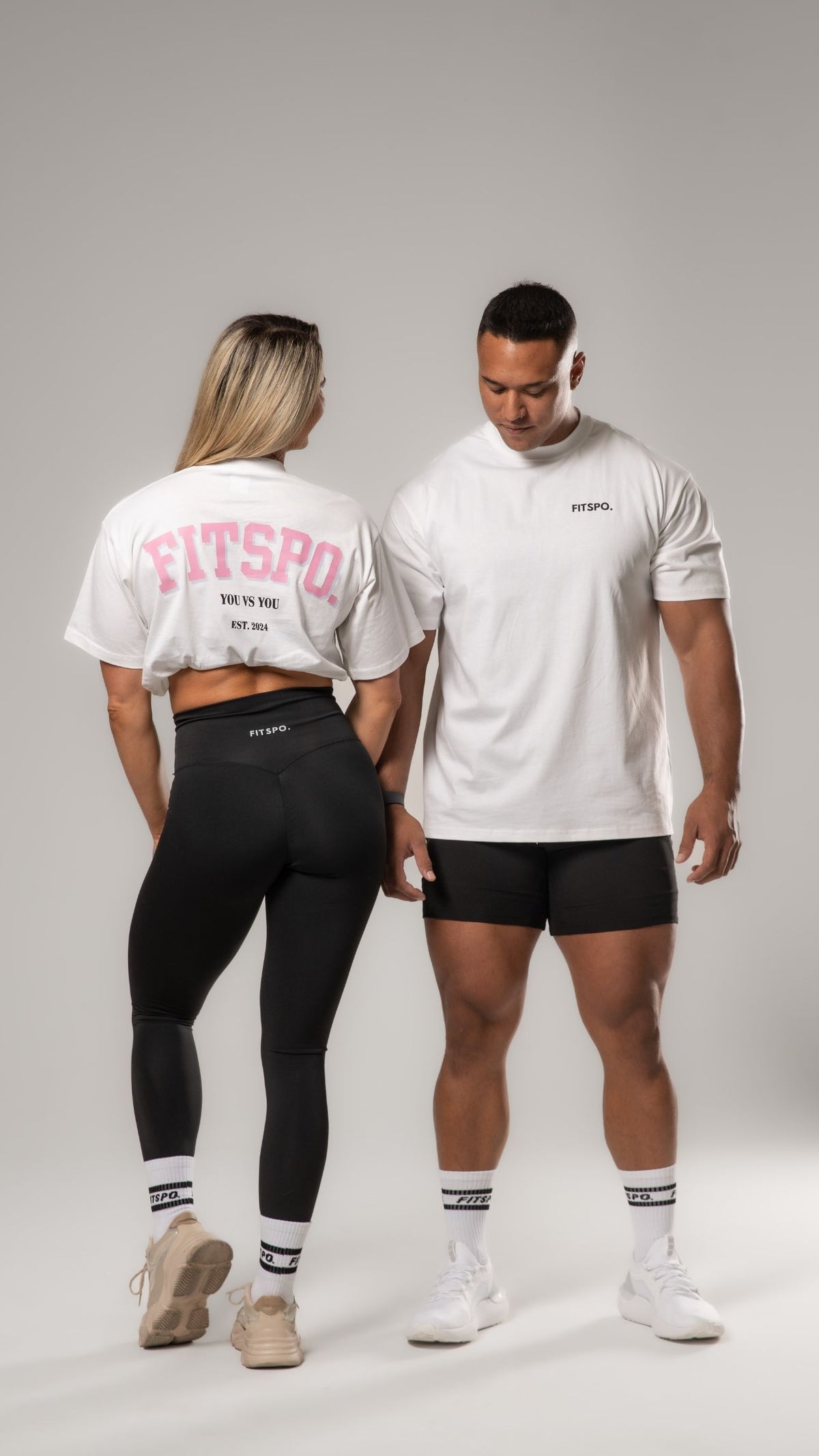 UNISEX - White Oversized Cotton Tee (Baby Pink logo)