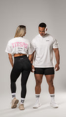 UNISEX - White Oversized Cotton Tee (Baby Pink logo)